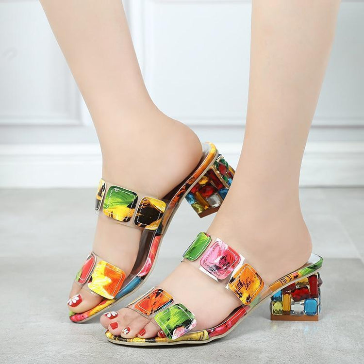 2019 New Summer Women Multi Colors Sandals Fashion High Heels Open Toe Beach Flip Flops Ladies Crystal Heels Shoes Woman XWT1893 - Ai quarambas