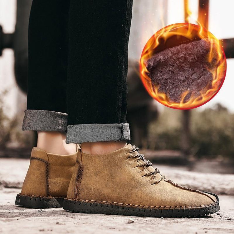 2019 Winter Shoes Men Warm Boots Men Fur High Quality Split Leather Wterproof Ankle Snow Boots Lace - Up Comfortable New Big size - Ai quarambas