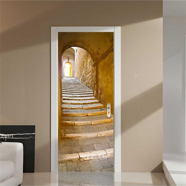 3D Beautiful Landscape Door Sticker For Living Room Bedroom DIY PVC Self Adhesive Wallpaper Waterproof Mural Decals deursticker - Ai quarambas