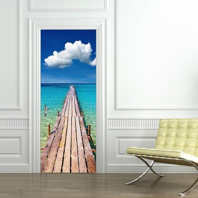 3D Beautiful Landscape Door Sticker For Living Room Bedroom DIY PVC Self Adhesive Wallpaper Waterproof Mural Decals deursticker - Ai quarambas