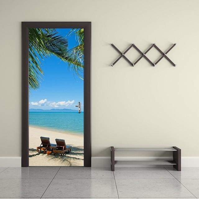 3D Beautiful Landscape Door Sticker For Living Room Bedroom DIY PVC Self Adhesive Wallpaper Waterproof Mural Decals deursticker - Ai quarambas