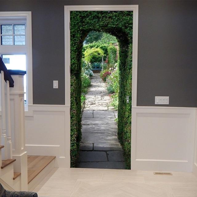 3D Beautiful Landscape Door Sticker For Living Room Bedroom DIY PVC Self Adhesive Wallpaper Waterproof Mural Decals deursticker - Ai quarambas
