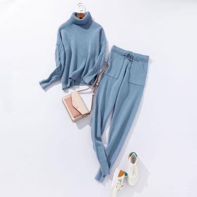 Autumn and Winter Explosions Sportswear High Collar Sweater Knit Pants Suit Casual Women's Two - piece Suit - Ai quarambas