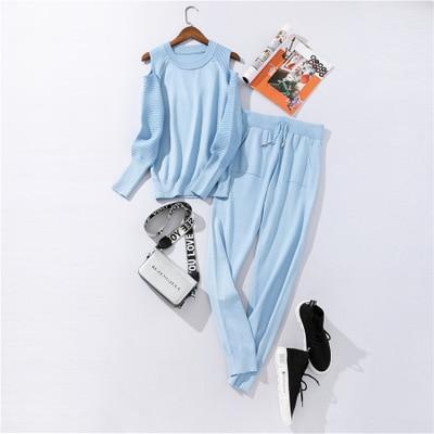 Autumn and Winter Explosions Sportswear High Collar Sweater Knit Pants Suit Casual Women's Two - piece Suit - Ai quarambas