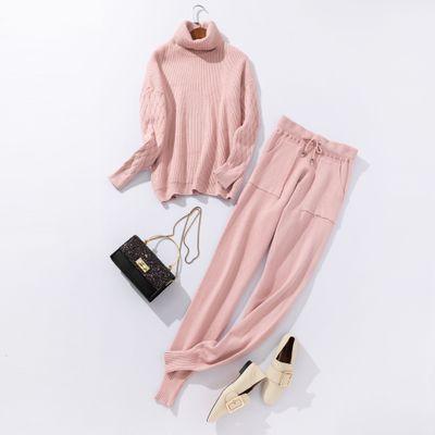 Autumn and Winter Explosions Sportswear High Collar Sweater Knit Pants Suit Casual Women's Two - piece Suit - Ai quarambas