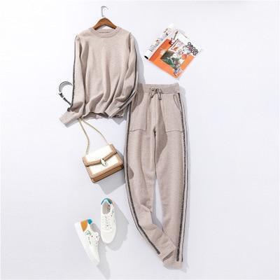 Autumn and Winter Explosions Sportswear High Collar Sweater Knit Pants Suit Casual Women's Two - piece Suit - Ai quarambas