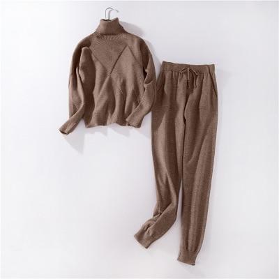 Autumn and Winter Explosions Sportswear High Collar Sweater Knit Pants Suit Casual Women's Two - piece Suit - Ai quarambas