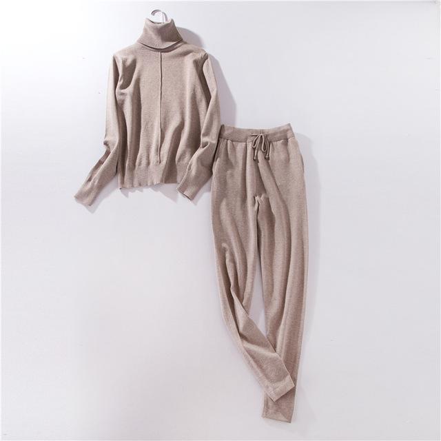 FORERUN Women Two Piece Sweater Outfit Turtleneck Sweater Knitted Pullover and Knitted Pants 2 Piece Autumn Suits and Set - Ai quarambas