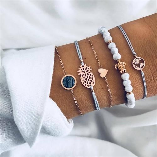 IPARAM Bohemian Shell Map Turtle Bracelet Set 2019 Retro Geometric Statement Female Glamour Fashion Jewelry Jewelry Gift - Ai quarambas