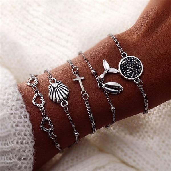 IPARAM Bohemian Shell Map Turtle Bracelet Set 2019 Retro Geometric Statement Female Glamour Fashion Jewelry Jewelry Gift - Ai quarambas