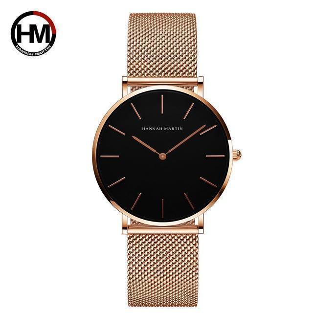 Japan Quartz Movement High Quality 36mm hannah Martin Women Stainless Steel Mesh Rose Gold Waterproof Ladies Watch Dropshipping - Ai quarambas