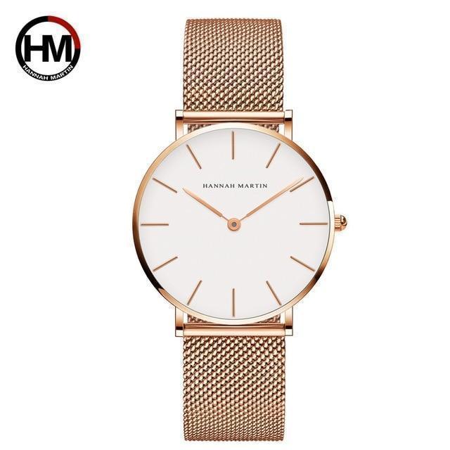 Japan Quartz Movement High Quality 36mm hannah Martin Women Stainless Steel Mesh Rose Gold Waterproof Ladies Watch Dropshipping - Ai quarambas