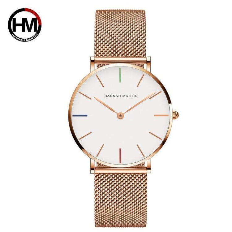 Japan Quartz Movement High Quality 36mm hannah Martin Women Stainless Steel Mesh Rose Gold Waterproof Ladies Watch Dropshipping - Ai quarambas