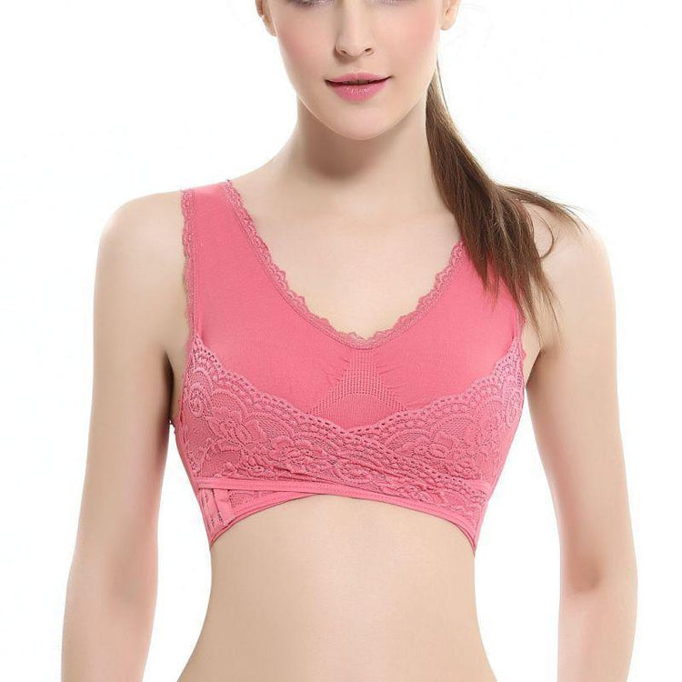 M - 3XL Women Underwear Sexy Lingerie Lace Solid Color Cross Side Buckle Wireless Push up Breathable Sleep Sports Bra - Ai quarambas