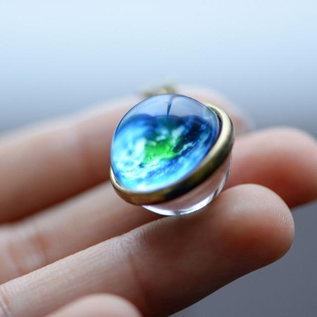 Nebula Galaxy Double Sided Pendant Necklace Glass Art Picture Handmade Statement Universe Planet Jewelry Necklace - Ai quarambas