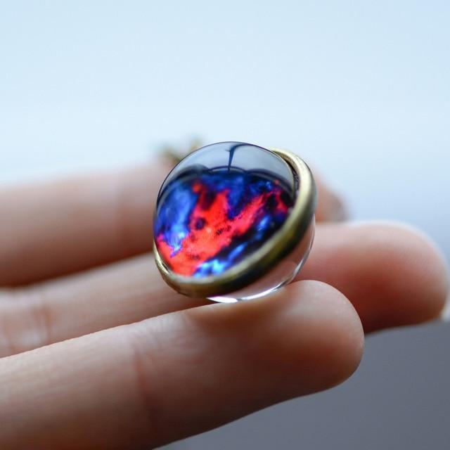 Nebula Galaxy Double Sided Pendant Necklace Glass Art Picture Handmade Statement Universe Planet Jewelry Necklace - Ai quarambas