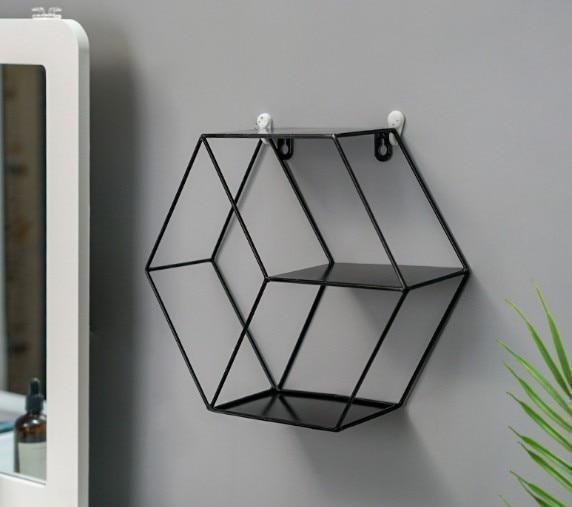 Nordic INS Metal Decorative Hanging Shelf Round Hexagon Storage Holder Shelves Home Wall Decoration Potted Ornament Stand Rack - Ai quarambas
