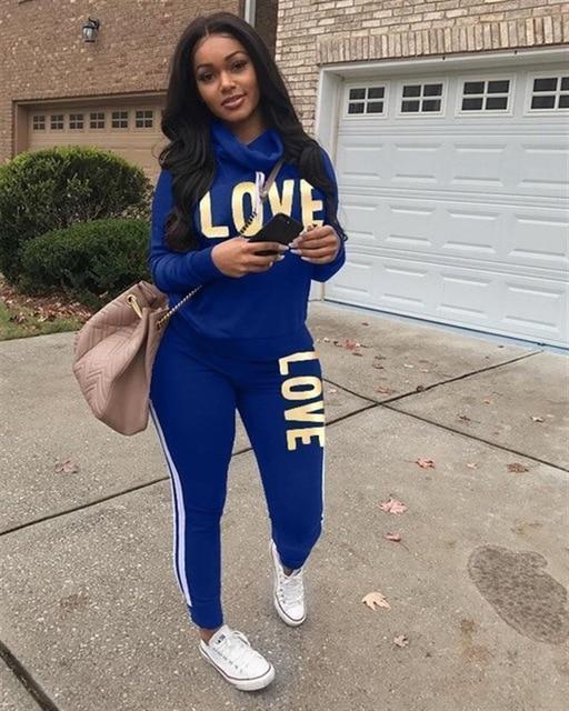 RAISEVERN New Pink Letter Print Tracksuit Women Casual Outfits 2 Two Piece Set Full Pants Suits Plus Size Clothing Autumn - Ai quarambas