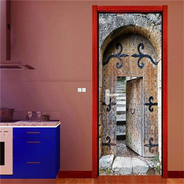 Retro Wooden Door Stickers PVC Waterproof Wallpaper For Doors Living Room Bedroom Home Decor Mural DIY Renovation Decal 90x200cm - Ai quarambas