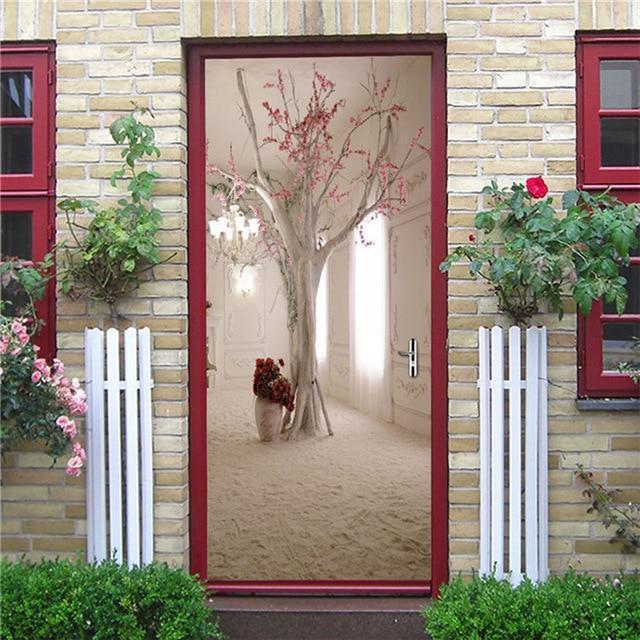 Retro Wooden Door Stickers PVC Waterproof Wallpaper For Doors Living Room Bedroom Home Decor Mural DIY Renovation Decal 90x200cm - Ai quarambas