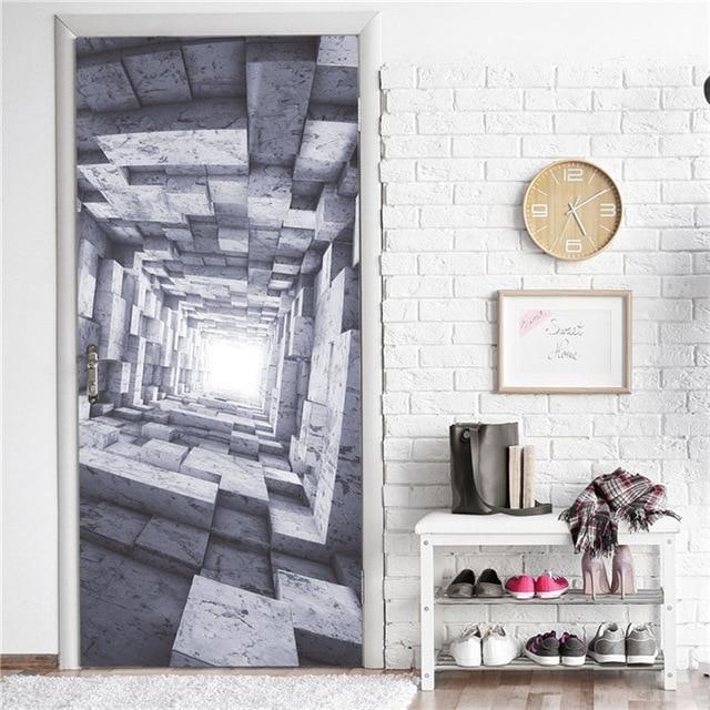 Retro Wooden Door Stickers PVC Waterproof Wallpaper For Doors Living Room Bedroom Home Decor Mural DIY Renovation Decal 90x200cm - Ai quarambas