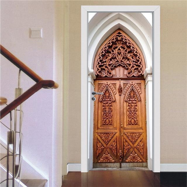 Retro Wooden Door Stickers PVC Waterproof Wallpaper For Doors Living Room Bedroom Home Decor Mural DIY Renovation Decal 90x200cm - Ai quarambas