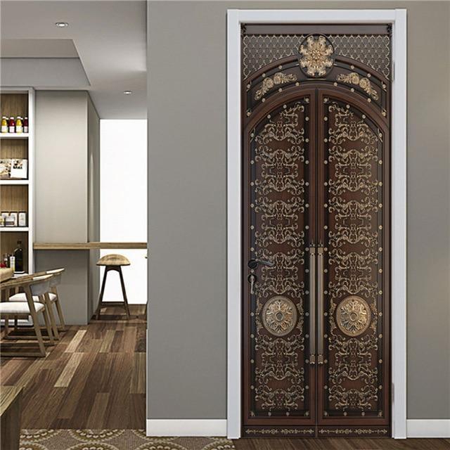 Retro Wooden Door Stickers PVC Waterproof Wallpaper For Doors Living Room Bedroom Home Decor Mural DIY Renovation Decal 90x200cm - Ai quarambas