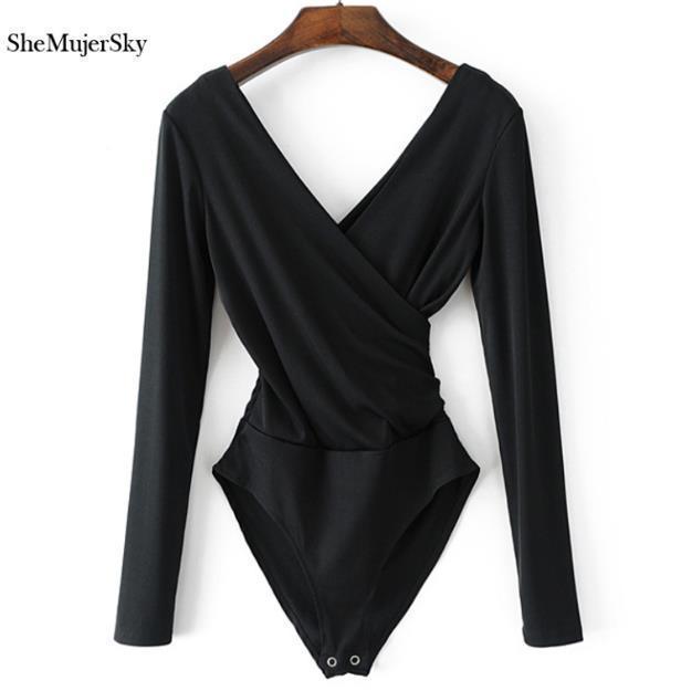 SheMujerSky Long Sleeve Bodysuit Women Backless Jumpsuits Black White Body femme monos cortos de mujer 2017 - Ai quarambas