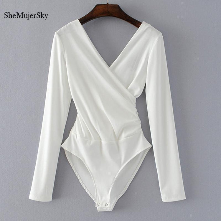 SheMujerSky Long Sleeve Bodysuit Women Backless Jumpsuits Black White Body femme monos cortos de mujer 2017 - Ai quarambas