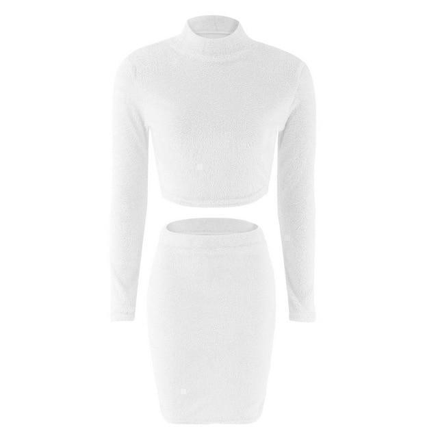 Two Piece Set Women Sweater +Pencil Skirt Suit Long sleeve Fleece Crop Tops Bodycon Skirt 2 Pieces Set Women Knitted Tracksuit - Ai quarambas
