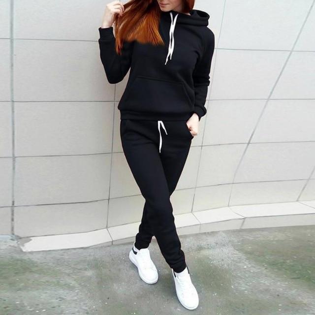 Women Hoodies Pant Clothing Set Casual 2 Piece Set Warm Clothes Solid Tracksuit Women Set Top Pants Ladies Suit - Ai quarambas