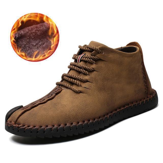 2019 Winter Shoes Men Warm Boots Men Fur High Quality Split Leather Wterproof Ankle Snow Boots Lace - Up Comfortable New Big size - Ai quarambas