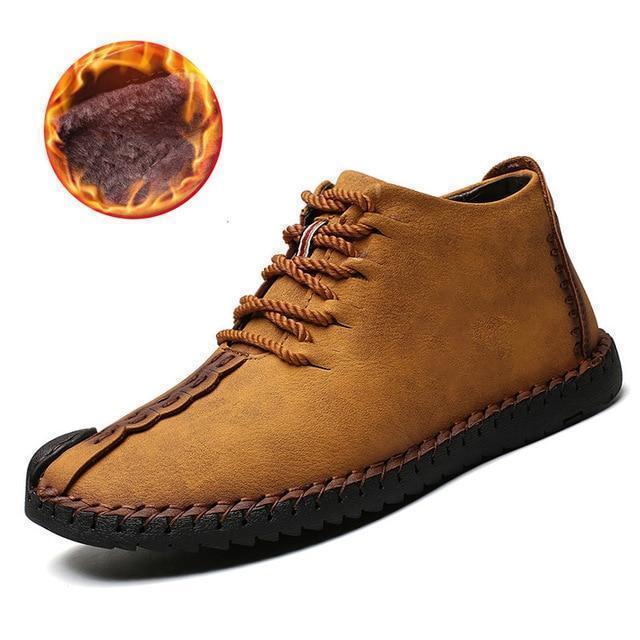 2019 Winter Shoes Men Warm Boots Men Fur High Quality Split Leather Wterproof Ankle Snow Boots Lace - Up Comfortable New Big size - Ai quarambas