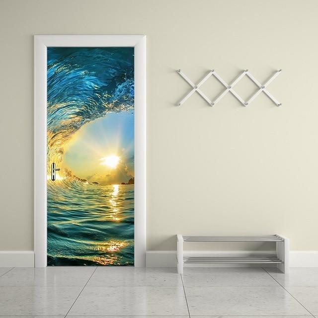 3D Beautiful Landscape Door Sticker For Living Room Bedroom DIY PVC Self Adhesive Wallpaper Waterproof Mural Decals deursticker - Ai quarambas