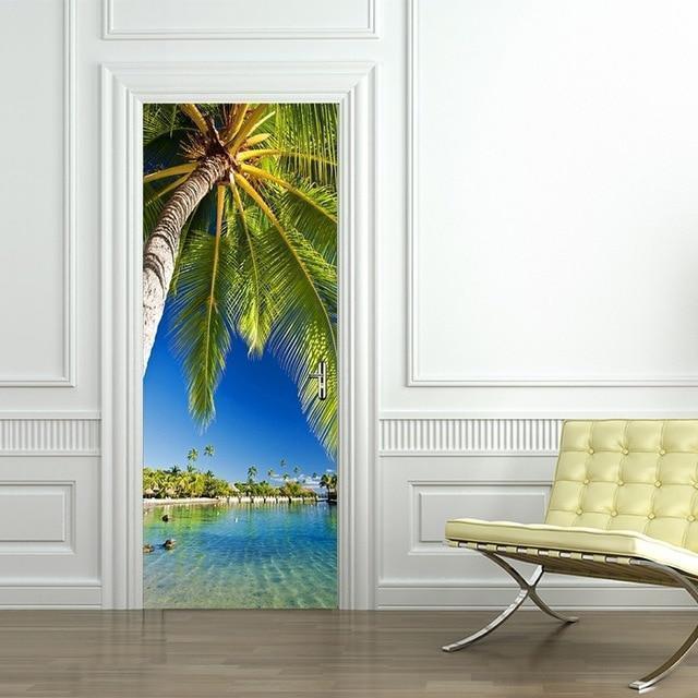 3D Beautiful Landscape Door Sticker For Living Room Bedroom DIY PVC Self Adhesive Wallpaper Waterproof Mural Decals deursticker - Ai quarambas