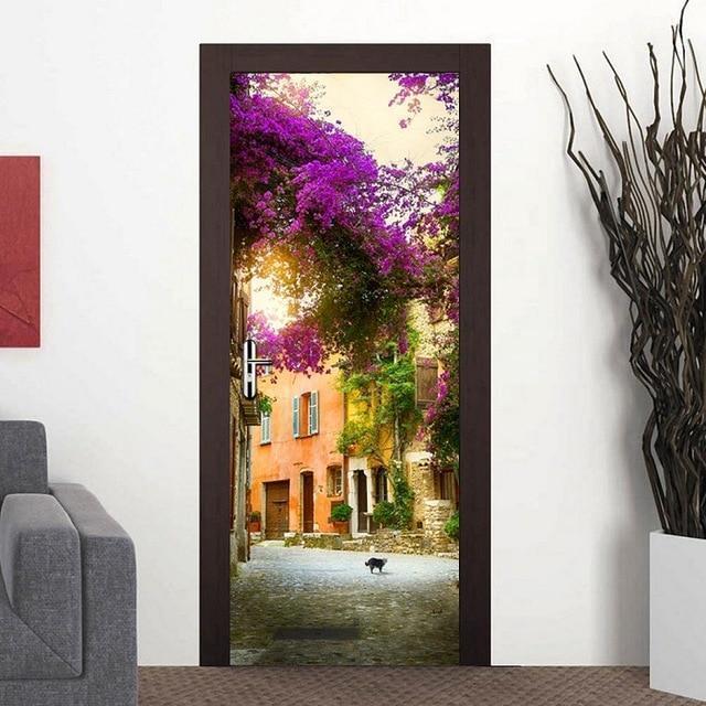 3D Beautiful Landscape Door Sticker For Living Room Bedroom DIY PVC Self Adhesive Wallpaper Waterproof Mural Decals deursticker - Ai quarambas