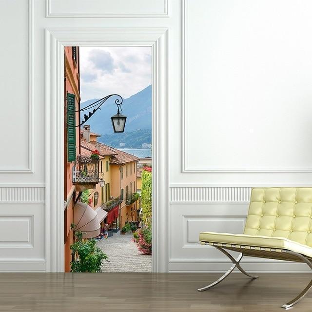 3D Beautiful Landscape Door Sticker For Living Room Bedroom DIY PVC Self Adhesive Wallpaper Waterproof Mural Decals deursticker - Ai quarambas