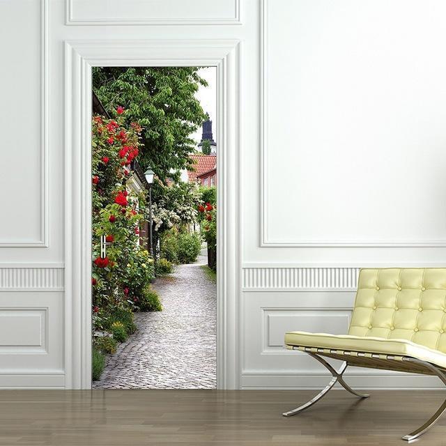 3D Beautiful Landscape Door Sticker For Living Room Bedroom DIY PVC Self Adhesive Wallpaper Waterproof Mural Decals deursticker - Ai quarambas