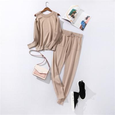 Autumn and Winter Explosions Sportswear High Collar Sweater Knit Pants Suit Casual Women's Two - piece Suit - Ai quarambas