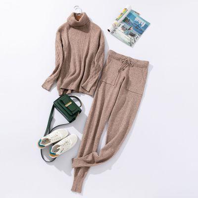 Autumn and Winter Explosions Sportswear High Collar Sweater Knit Pants Suit Casual Women's Two - piece Suit - Ai quarambas