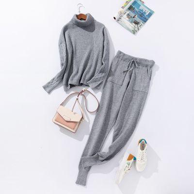 Autumn and Winter Explosions Sportswear High Collar Sweater Knit Pants Suit Casual Women's Two - piece Suit - Ai quarambas