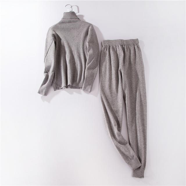 Autumn and Winter Explosions Sportswear High Collar Sweater Knit Pants Suit Casual Women's Two - piece Suit - Ai quarambas