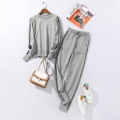 Autumn and Winter Explosions Sportswear High Collar Sweater Knit Pants Suit Casual Women's Two - piece Suit - Ai quarambas