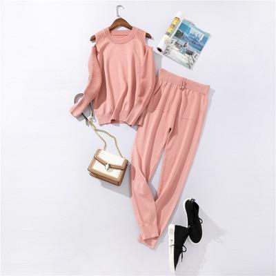 Autumn and Winter Explosions Sportswear High Collar Sweater Knit Pants Suit Casual Women's Two - piece Suit - Ai quarambas