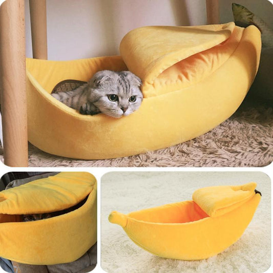 Banana Cat Bed House Cozy Cute Banana Puppy Cushion Kennel Warm Portable Pet Basket Supplies Mat Beds for Cats & Kittens - Ai quarambas