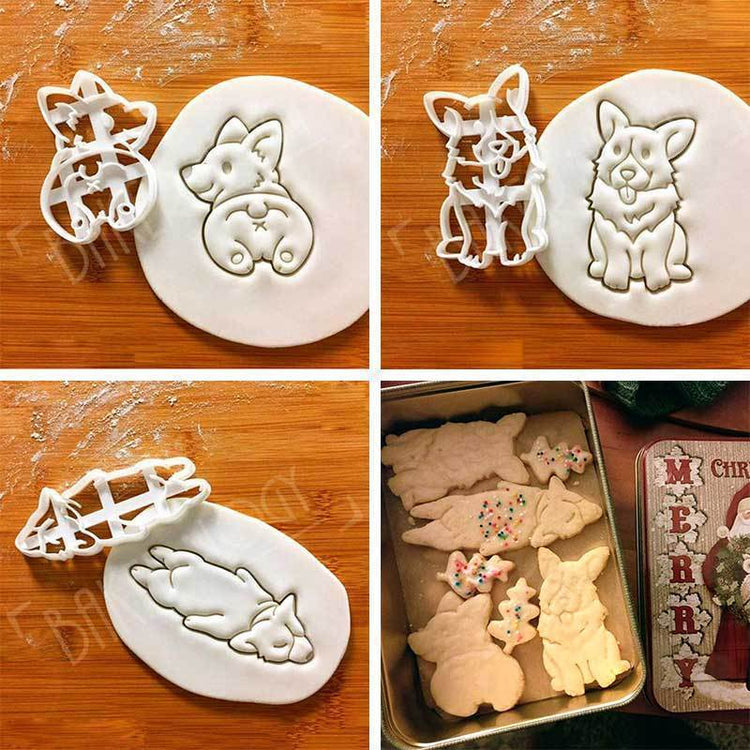 Cute Corgi Dog Shaped Cookie Cutters Mold Kitchenware Bakeware 3 Type 3Pcs/set DIY Tool For kids Hand Mold - ooo