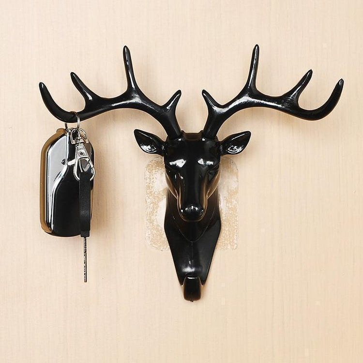 Deer Head wall hook Animal Self Adhesive Clothing Display Racks Hook Coat Hanger Cap Room Decor Show Wall Bag Keys Sticky Holder - Ai quarambas