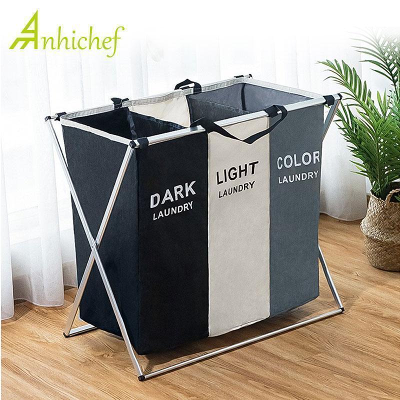 Foldable Laundry Basket Organizer For Dirty Clothes Laundry Hamper large sorter Two Or Three Grids Collapsible Folding Basket - Ai quarambas