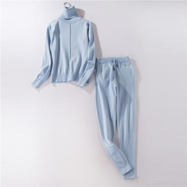 FORERUN Women Two Piece Sweater Outfit Turtleneck Sweater Knitted Pullover and Knitted Pants 2 Piece Autumn Suits and Set - Ai quarambas