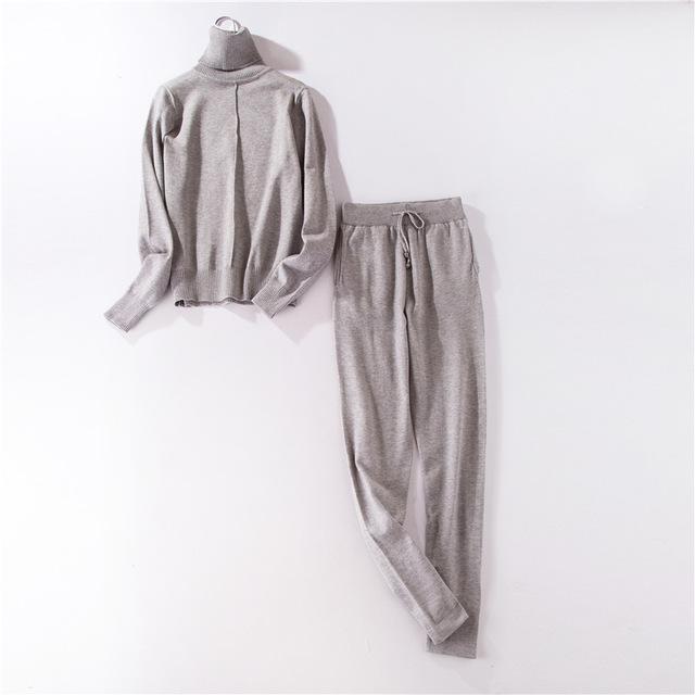 FORERUN Women Two Piece Sweater Outfit Turtleneck Sweater Knitted Pullover and Knitted Pants 2 Piece Autumn Suits and Set - Ai quarambas
